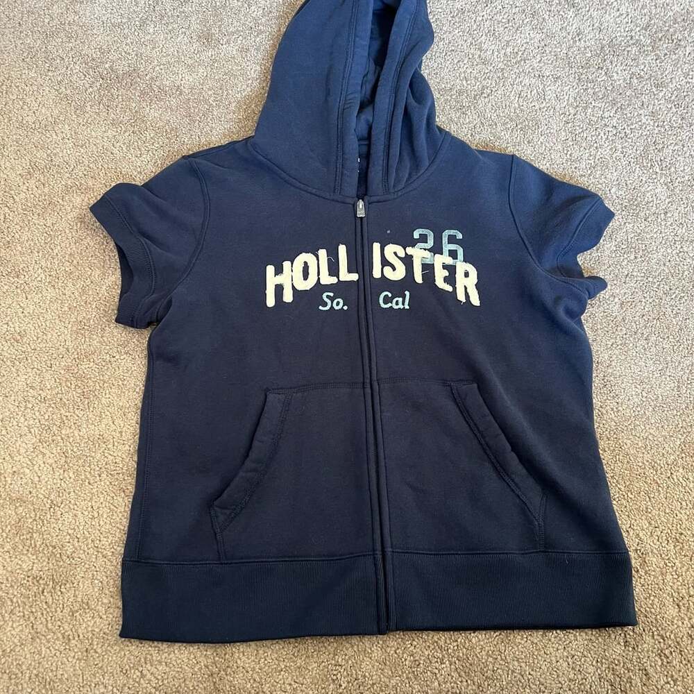 Y2K Hollister Vintage So. Cal 26 Short Sleeve Full Zip Hoodie Navy Blue XL